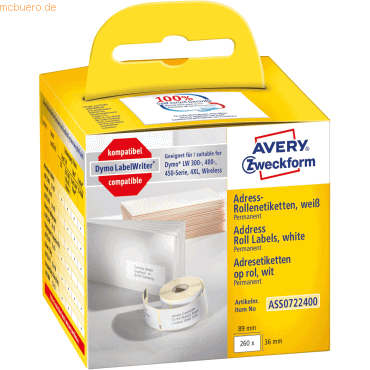 Avery Zweckform Rollenetiketten Adressieren 89x36mm VE=260St von Avery Zweckform