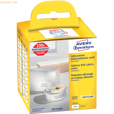 Avery Zweckform Rollenetiketten Adressieren 89x36mm VE=2x260 Stück von Avery Zweckform