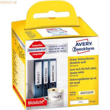 Avery Zweckform Rollenetiketten Ordnen 190x38mm VE=110St von Avery Zweckform