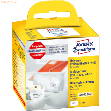 Avery Zweckform Rollenetiketten Universal 70x54mm VE=320 Stück von Avery Zweckform