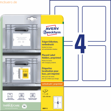 Avery Zweckform Träger-Etiketten 120x80 mm weiß VE=20 Stück / 5 Bögen von Avery Zweckform