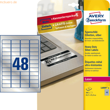 Avery Zweckform Typenschild-Etiketten 45,7x21,2mm silber VE=384 Etiket von Avery Zweckform