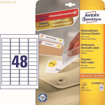 Avery Zweckform Universal-Etiketten 45,7x21,2 mm 10 Blatt/480 Etikette von Avery Zweckform