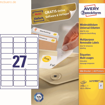 Avery Zweckform Universal-Etiketten 63,5x29,6 mm 100 Blatt/2700 Etiket von Avery Zweckform