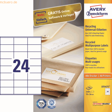 Avery Zweckform Universal-Etiketten 70x36mm Recycling naturweiß VE=240 von Avery Zweckform