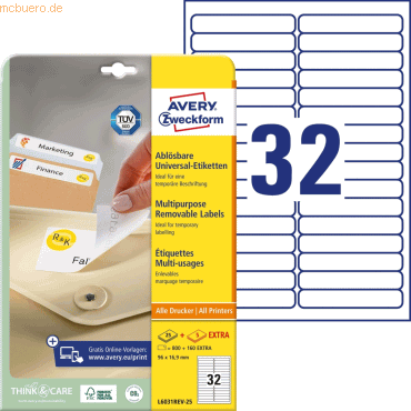 Avery Zweckform Universal-Etiketten 96x16,9 mm VE=960 Stück weiß von Avery Zweckform