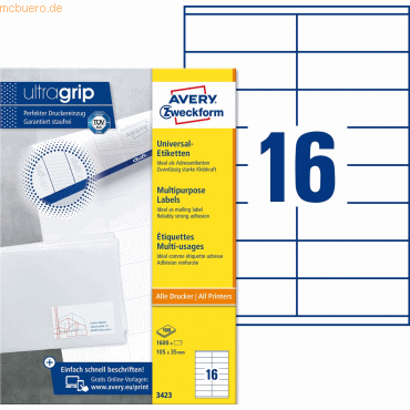 Avery Zweckform Universal-Etiketten ultragrip 105x35 mm VE=1.600 Etike von Avery Zweckform