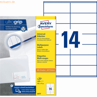 Avery Zweckform Universal-Etiketten ultragrip 105x41 mm VE=1.400 Etike von Avery Zweckform