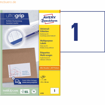 Avery Zweckform Universal-Etiketten ultragrip 210x148 mm VE=200 Etiket von Avery Zweckform