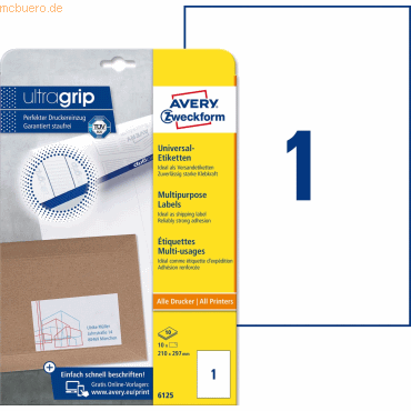 Avery Zweckform Universal-Etiketten ultragrip 210x297 mm VE=10 Etikett von Avery Zweckform