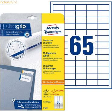 Avery Zweckform Universal-Etiketten ultragrip 38x21,2 mm VE=1.950 Etik von Avery Zweckform