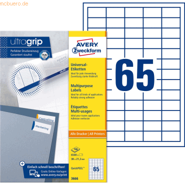 Avery Zweckform Universal-Etiketten ultragrip 38x21,2 mm VE=6.500 Etik von Avery Zweckform