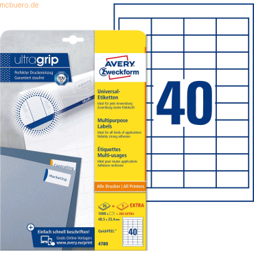 Avery Zweckform Universal-Etiketten ultragrip 48,5x25,4 mm VE=1.200 Et von Avery Zweckform