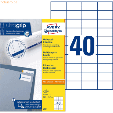 Avery Zweckform Universal-Etiketten ultragrip 52,5x29,7 mm VE=4.000 Et von Avery Zweckform