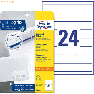 Avery Zweckform Universal-Etiketten ultragrip 64,6x33,8 mm VE=240 Etik von Avery Zweckform