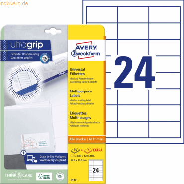 Avery Zweckform Universal-Etiketten ultragrip 64,6x33,8 mm VE=720 Etik von Avery Zweckform