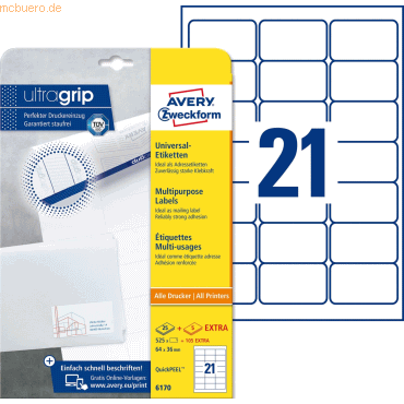 Avery Zweckform Universal-Etiketten ultragrip 64x36 mm VE=630 Etikette von Avery Zweckform