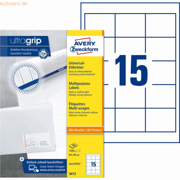 Avery Zweckform Universal-Etiketten ultragrip 64x50 mm VE=1.500 Etiket von Avery Zweckform