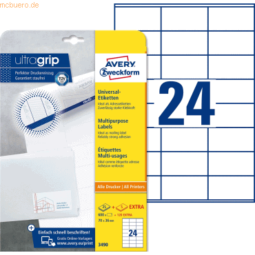 Avery Zweckform Universal-Etiketten ultragrip 70x36 mm VE=720 Etikette von Avery Zweckform