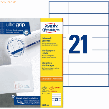 Avery Zweckform Universal-Etiketten ultragrip 70x42,3 mm VE=4.620 Etik von Avery Zweckform