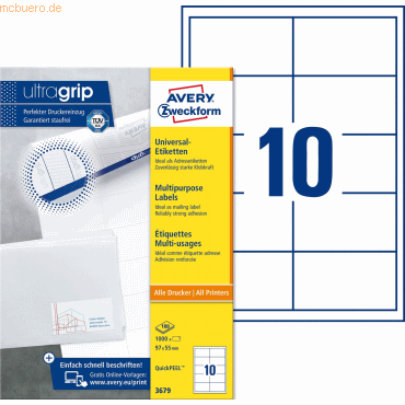 Avery Zweckform Universal-Etiketten ultragrip 97x55 mm VE=1.000 Etiket von Avery Zweckform