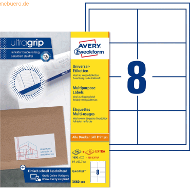 Avery Zweckform Universal-Etiketten ultragrip 97x67,7 mm VE=1.760 Etik von Avery Zweckform