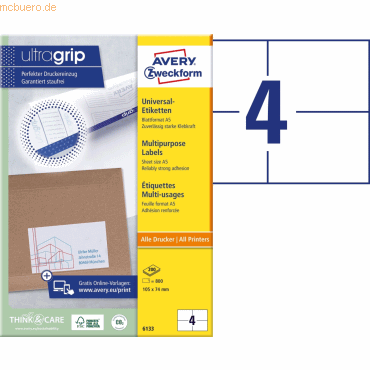 Avery Zweckform Universal-Etiketten ultragrip A5 quer mit ultragrip Pr von Avery Zweckform