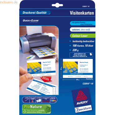 Avery Zweckform Visitenkarten Premium 85x54 mm 220 g/qm beidseitig bes von Avery Zweckform