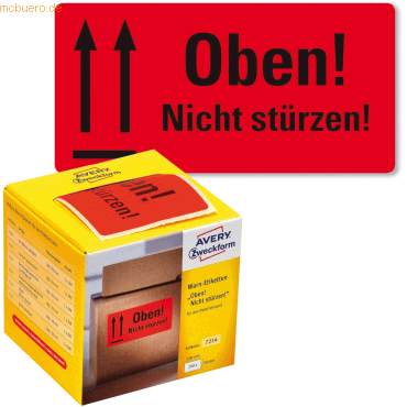 Avery Zweckform Warnetiketten Oben! Nicht stürzen! 100x50mm neon rot V von Avery Zweckform