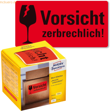 Avery Zweckform Warnetiketten Vorsicht zerbrechlich! 100x50mm neon rot von Avery Zweckform