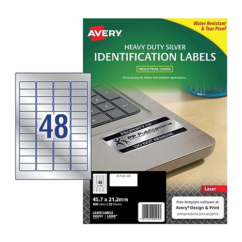 AVERY 959201 L6009 LASER LABELS HEAVY DUTY SILVER 48 UP PACK 20 von Avery