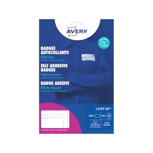 AVERY - 240 selbstklebende Acetat-Seiden-Abzeichen, 40 x 75 mm, weiß, L4782-20 von Avery