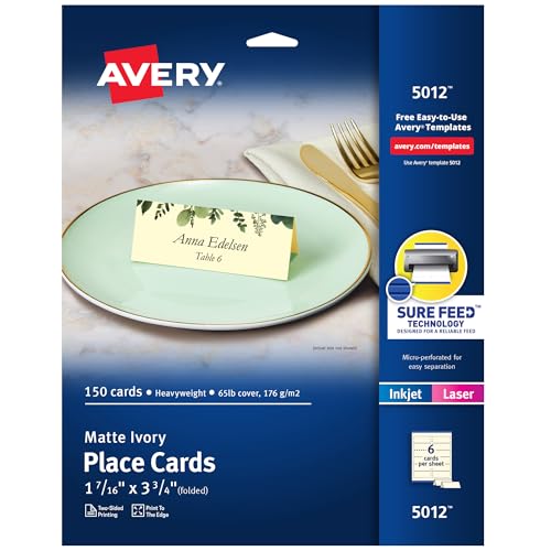 AVERY Bedruckbare kleine Zeltkarten mit Sure Feed Technologie, 5,1 x 8,9 cm, Elfenbein, 160 leere Tischkarten für Laser- oder Tintenstrahldrucker (05913) von Avery