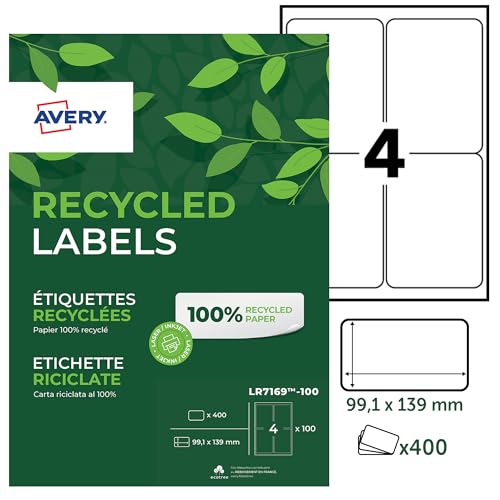 AVERY-LR 7169-100-400 recycelten-Etiketten, weiss, 99,1 x 139 mm von Avery