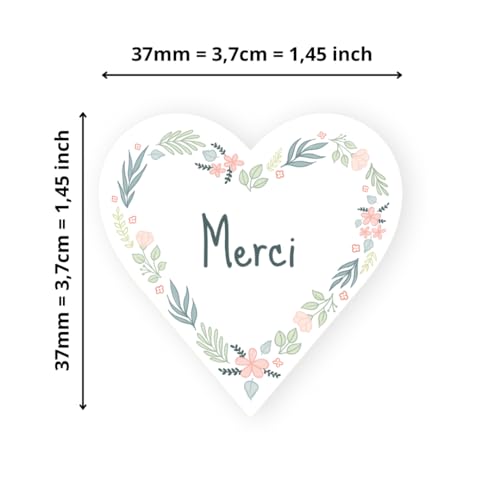 Avery - 140 Etiketten Danke Herzform selbstklebend – 37 x 37 mm – Recyclingpapier – Blumenkranz – 4 Bögen A4 Aufkleber Herzen Danksagung für Hochzeit, Handwerk und Partys von Avery