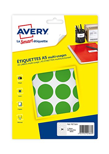 Avery 240 Tabletten – Ø30 mm – Brett A5 – Grün (pet30 V) von Avery