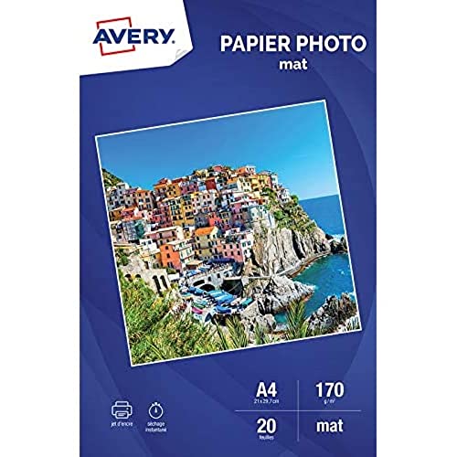 Avery – 2585 – 20 Blatt Fotopapier Premium 170 g/m² A4 – Eindruck Tintenstrahldrucker – Matt – Weiß von Avery