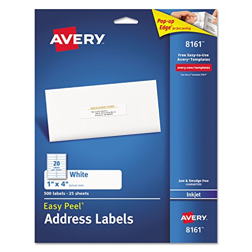 Avery 8161 Inkjet-Etiketten, Versand, 2,5 x 10,2 cm, 500 Stück, Weiß von Avery