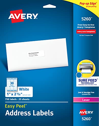 Avery Address Labels with Sure Feed for Laser Printers, 1" x 2-5/8", 750 Labels (5260) von Avery