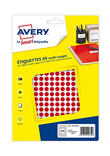 Avery Box mit 2940 Mehrzweck-Etiketten, 8 mm, Rot von Avery