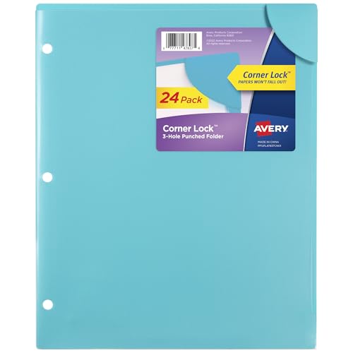 Avery Eckschloss-Ordnertaschen für 3-Ringbinder, Aquablau, für 21,6 x 27,9 cm große Dokumente, säurefrei und archivierungssicher, 3 Ordner pro Packung für insgesamt 72 (24 Stück 47837) von Avery