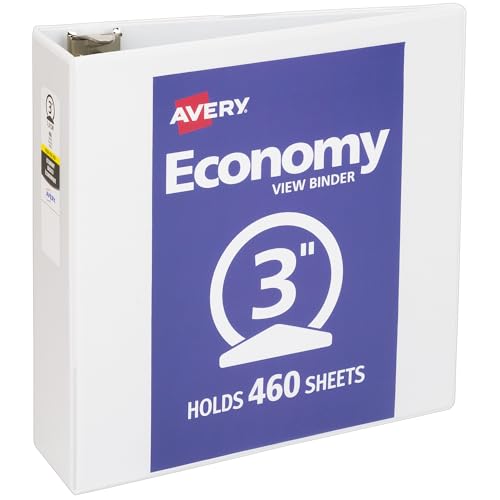 Avery Economy View 3-Ringbuch, 7,6 cm runde Ringe, 1 weißer Ordner (05741) von Avery