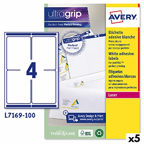 Avery Etiketten für Drucker L7169 99,1 x 139 mm, Weiß, 100 Blatt (5 Stück) von Avery