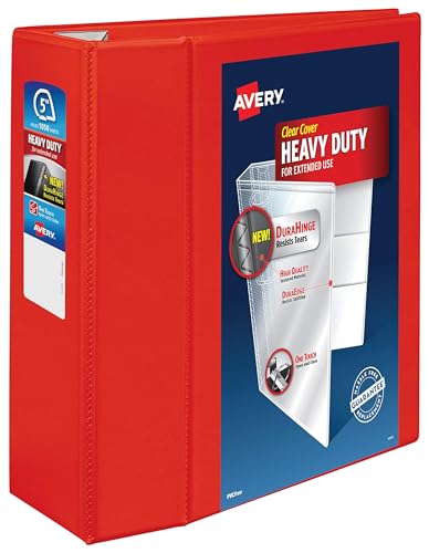 Avery Robuster 3-Ringbuch, 12,7 cm EZD-Ringe, ideal für Portfolio-Ordner, Büroordner, Schulheftbücher und mehr, 1 roter Ordner (79327) von Avery