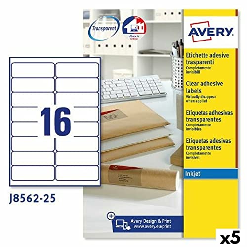 Avery J8562 Druckeretiketten 25 Blatt 99,1 x 33,9 mm transparent (5 Stück) von Avery