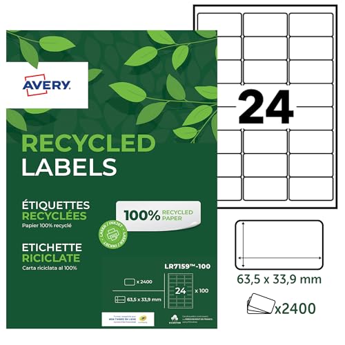 Avery LR7651-100 Klebeetiketten, 63,5 x 33,9 mm, aus zu 100% recycelten Materialien von Avery