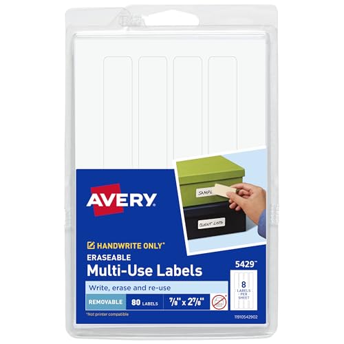 Avery Löschbare Etiketten, Laser/InkJet.888 x 2,8 Zoll, weiß, permanent, 80 Stück (5429) von Avery