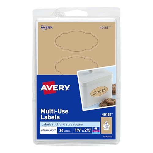 Avery Mehrzweck-Etiketten, Kraftpapier, braun, oval, 3,8 x 5,4 cm, 24 Stück (40151) von Avery