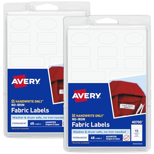 Avery No-Iron Kids Clothing Labels, Washer & Dryer Safe, Assorted Shapes & Sizes, (2-Pack) 90 Labels (40700) von Avery