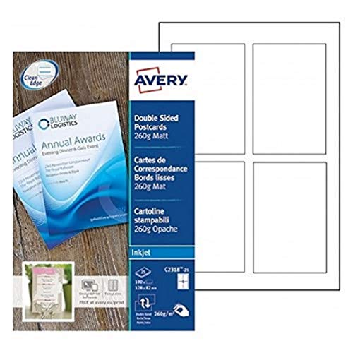 Avery Quick&Clean Korrespondenzkarten für Tintenstrahldrucker beidseitig 128 x 82 mm 100 Stück matt weiß von Avery